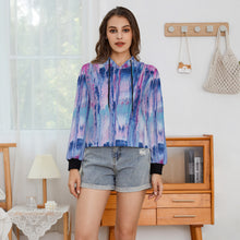 Load image into Gallery viewer, Ti Amo I love you  - Exclusive Brand - Mulberry & Kashmir Blue Floating Paint Pattern- Women's Cropped Hoodie