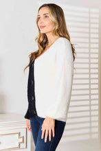 Load image into Gallery viewer, Woven Right Contrast Button-Front V-Neck Cardigan