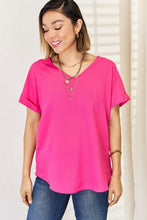 Load image into Gallery viewer, Zenana Hot Pink V-Neck Rolled Short Sleeve T-Shirt