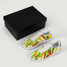 Load image into Gallery viewer, Ti Amo I love you- Exclusive Brand  - Scarlet, Paris Daisy, Malachite & Blaze Orange Leaf Pattern - Low Top Unisex Sneakers