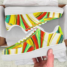 Load image into Gallery viewer, Ti Amo I love you- Exclusive Brand  - Scarlet, Paris Daisy, Malachite & Blaze Orange Leaf Pattern - Low Top Unisex Sneakers