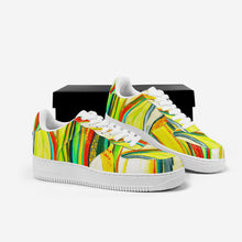 Load image into Gallery viewer, Ti Amo I love you- Exclusive Brand  - Scarlet, Paris Daisy, Malachite & Blaze Orange Leaf Pattern - Low Top Unisex Sneakers
