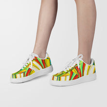 Load image into Gallery viewer, Ti Amo I love you- Exclusive Brand  - Scarlet, Paris Daisy, Malachite & Blaze Orange Leaf Pattern - Low Top Unisex Sneakers