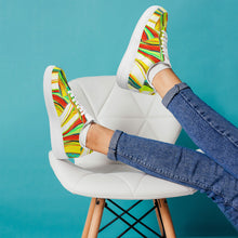 Load image into Gallery viewer, Ti Amo I love you- Exclusive Brand  - Scarlet, Paris Daisy, Malachite & Blaze Orange Leaf Pattern - Low Top Unisex Sneakers