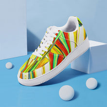 Load image into Gallery viewer, Ti Amo I love you- Exclusive Brand  - Scarlet, Paris Daisy, Malachite & Blaze Orange Leaf Pattern - Low Top Unisex Sneakers