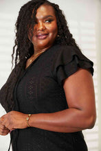 Load image into Gallery viewer, Double Take Eyelet Tie-Neck Flutter Sleeve Blouse