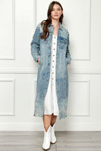 Load image into Gallery viewer, Veveret Full Size Distressed Raw Hem Pearl Detail Button Up Jacket