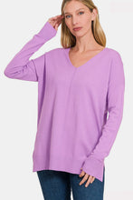 Load image into Gallery viewer, Zenana Slit V-Neck Dropped Shoulder Sweater