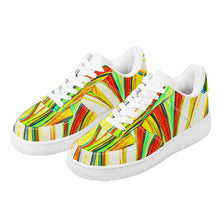 Load image into Gallery viewer, Ti Amo I love you- Exclusive Brand  - Scarlet, Paris Daisy, Malachite & Blaze Orange Leaf Pattern - Low Top Unisex Sneakers