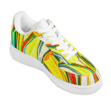 Load image into Gallery viewer, Ti Amo I love you- Exclusive Brand  - Scarlet, Paris Daisy, Malachite & Blaze Orange Leaf Pattern - Low Top Unisex Sneakers