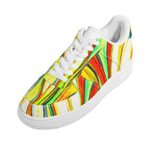 Load image into Gallery viewer, Ti Amo I love you- Exclusive Brand  - Scarlet, Paris Daisy, Malachite & Blaze Orange Leaf Pattern - Low Top Unisex Sneakers
