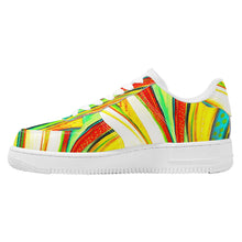Load image into Gallery viewer, Ti Amo I love you- Exclusive Brand  - Scarlet, Paris Daisy, Malachite & Blaze Orange Leaf Pattern - Low Top Unisex Sneakers