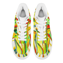 Load image into Gallery viewer, Ti Amo I love you- Exclusive Brand  - Scarlet, Paris Daisy, Malachite & Blaze Orange Leaf Pattern - Low Top Unisex Sneakers