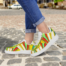Load image into Gallery viewer, Ti Amo I love you- Exclusive Brand  - Scarlet, Paris Daisy, Malachite & Blaze Orange Leaf Pattern - Low Top Unisex Sneakers