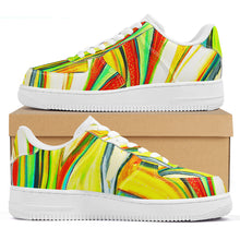 Load image into Gallery viewer, Ti Amo I love you- Exclusive Brand  - Scarlet, Paris Daisy, Malachite & Blaze Orange Leaf Pattern - Low Top Unisex Sneakers