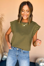 Load image into Gallery viewer, Dark Grey Studded Short Sleeve Top
