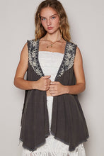 Load image into Gallery viewer, POL Embroidered Pearls Open Front Sleeveless Cardigan
