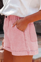 Load image into Gallery viewer, Dusty Pink Vintage Washed Frilled High Waist Denim Shorts
