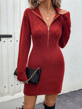 Load image into Gallery viewer, Cable-Knit Half Zip Long Sleeve Sweater Dress
