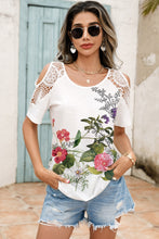 Load image into Gallery viewer, Shiny Lace Detail Round Neck Cold Shoulder Blouse
