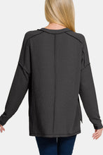 Load image into Gallery viewer, Zenana Texture Exposed Seam V-Neck Long Sleeve T-Shirt
