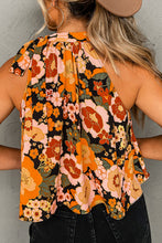 Load image into Gallery viewer, Orange Floral Print Knotted Halter Neck Sleeveless Top
