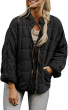 Load image into Gallery viewer, Womens Winter Zip-up Stand Collar Solid Color Plaid Long Sleeved Jacket with Pockets
