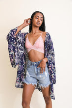 Load image into Gallery viewer, Tropical Leaves Draped Sleeve Kimono
