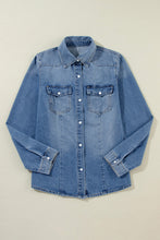 Load image into Gallery viewer, Dusk Blue Flap Pockets Slim Buttoned Denim Shirt
