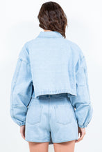 Load image into Gallery viewer, American Bazi Drawstring Waist Crop Denim Jacket
