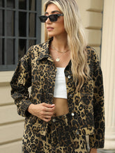 Load image into Gallery viewer, Pocketed Leopard Long Sleeve Denim Jacket
