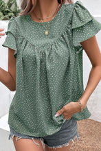 Load image into Gallery viewer, Ruffled Printed Round Neck Cap Sleeve Blouse
