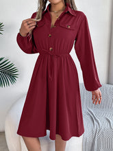 Load image into Gallery viewer, Collared Neck Long Sleeve Dress with Pockets
