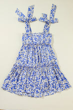 Load image into Gallery viewer, Blue Rose Floral Knotted Straps Tiered Babydoll Dress
