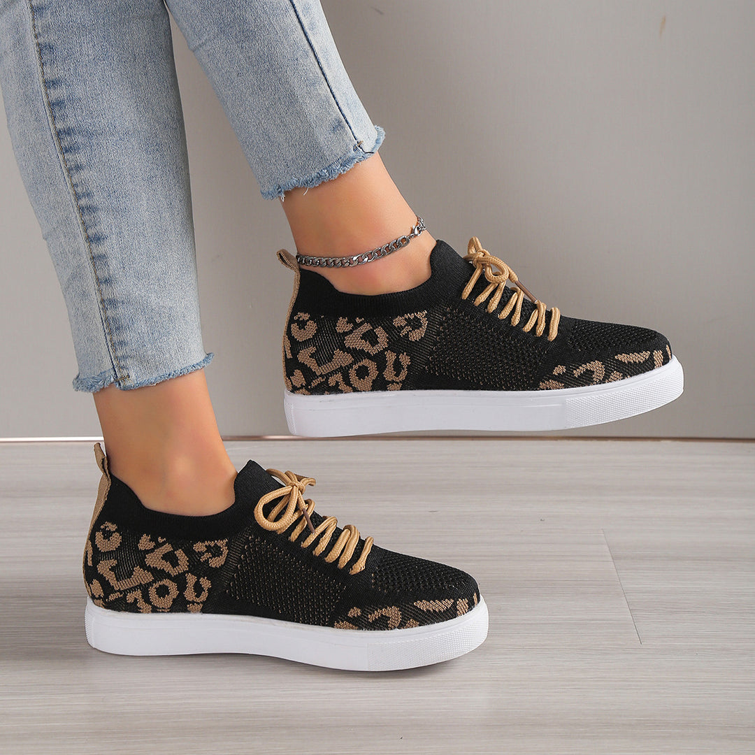 Lace-Up Leopard Flat Sneakers