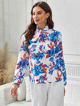 Load image into Gallery viewer, Floral Tie Neck Long Sleeve Blouse
