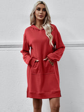 Load image into Gallery viewer, Slit Long Sleeve Hooded Dress with Pocket
