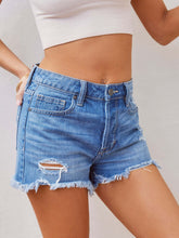 Load image into Gallery viewer, Distressed Raw Hem Denim Shorts
