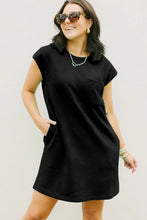 Load image into Gallery viewer, Black Textured Cap Sleeve T Shirt Dress
