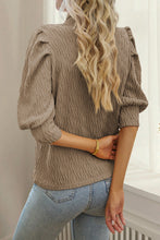 Load image into Gallery viewer, Apricot Vintage Textured Puff Sleeve Mock Neck Top
