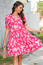 Load image into Gallery viewer, Pink Abstract Printed Puff Short Sleeve Tiered Loose Dress
