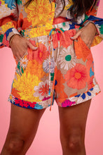 Load image into Gallery viewer, Orange Floral Printed Shirt Two Piece Drawstring Shorts Set
