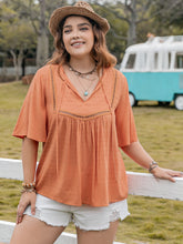 Load image into Gallery viewer, Plus Size Ruched Tie Neck Half Sleeve Blouse
