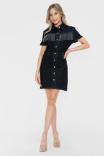 Load image into Gallery viewer, bytos Full Size Embellished Button Down Short Sleeve Denim Dress
