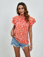 Load image into Gallery viewer, Ditsy Floral Mock Neck Flounce Sleeve Blouse
