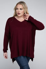 Load image into Gallery viewer, Plus Dolman Sleeve V-Neck Side Slit Hi-Low Hem Top
