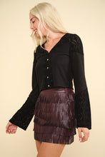 Load image into Gallery viewer, VERY J V-Neck Lace Detail Button Down Crop Ribbed Knit Top
