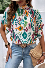 Load image into Gallery viewer, Multicolor Western Print High Neck Bat Sleeve Blouse
