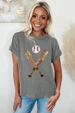 Load image into Gallery viewer, Medium Grey Sequin Baseball Pattern Corded Crewneck T Shirt
