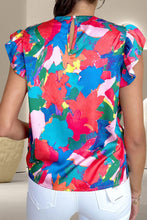 Load image into Gallery viewer, Ruffled Abstract Print Round Neck Cap Sleeve Blouse
